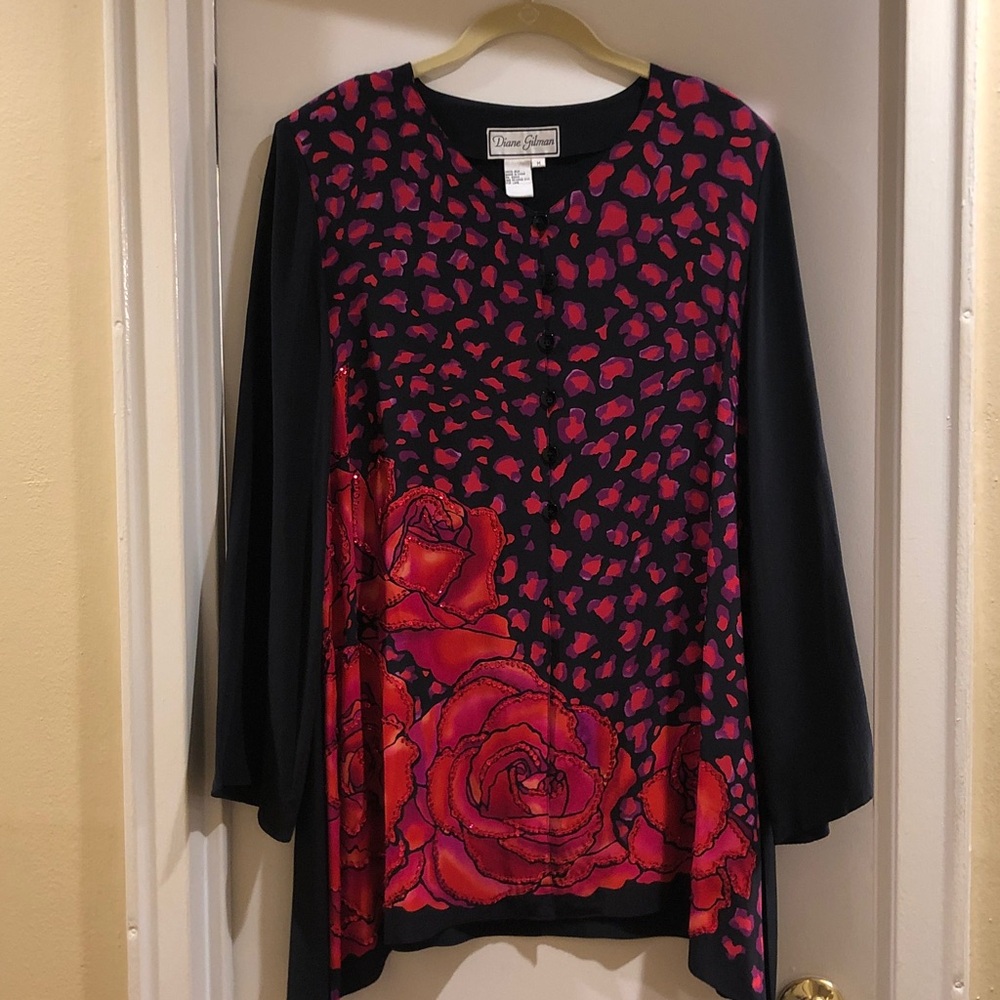 Diane Gilman Vintage 100% Silk Roses Tunic Blouse – Size M – Never Worn (NWOT)